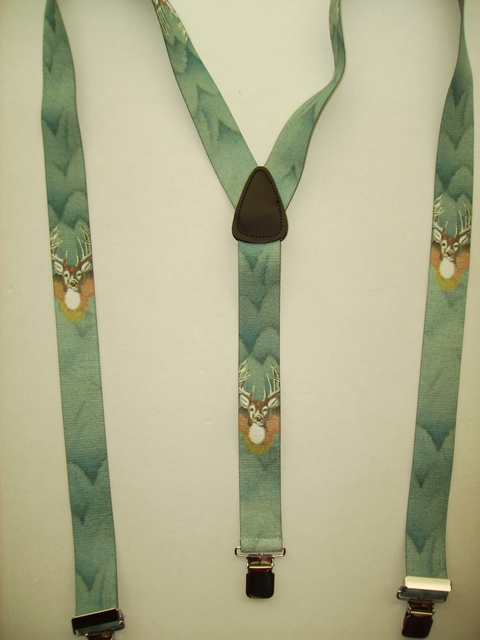 WILD LIFE DEER "Y" Style 1 1/2" X 48" long. All Straps are stretchable Cotton/Polyester Hand Washable-Hang to Dry Material with Real Leather Patch, 3 Strong 1" x 1" High Polished Stainless Steel GRIPS and Two Secure Stainless Steel Adjusters. Fits 4' 8" to 6' 2" Average Build. Y-UB420N48WLD1